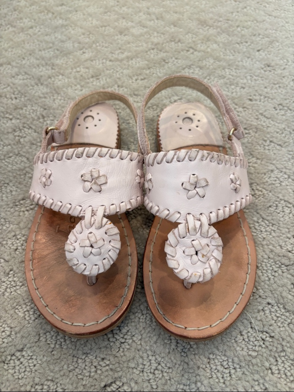 Jack Rogers Light Pink Braided Floral Toe-Loop Kids Sandals